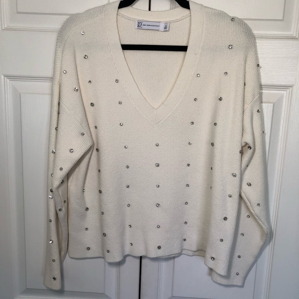 Cream and Rhinestone New York and Company Sweater Size M